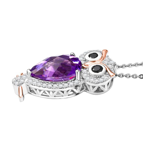 D'Joy AAA Rose De France Amethyst, schwarzer Spinell und Zirkon zweifarbiger Anhänger mit 50cm Kette - 4 ct. image number 4