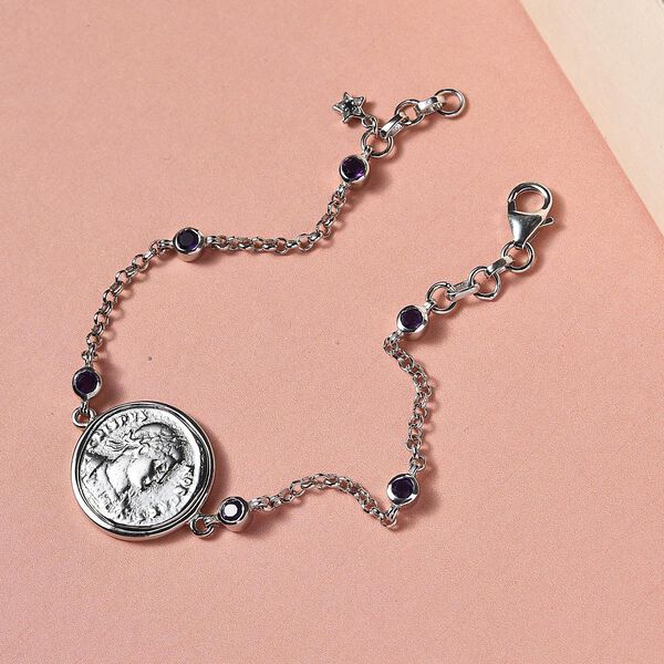 GP Coin Kollektion - Afrikanisches Amethyst und Kanchanaburi blaues Saphir-Armband, 19 cm - 0,73 ct. image number 2