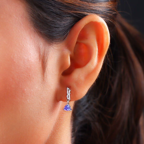 Tansanit und Wei&szlig;er Topas Ohrh&auml;nger 925 Silber platiniert ca. 1,16 ct&nbsp; image number 3