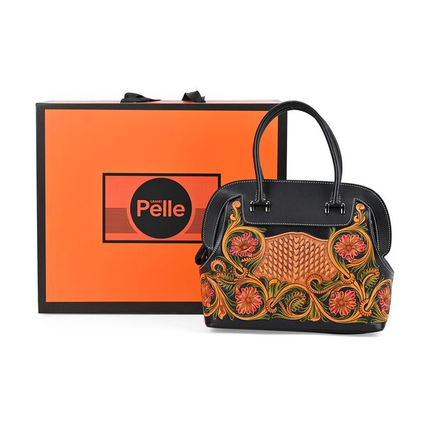 Grand Pelle  - Echtleder Handtasche, 28 x 25 x 15 cm, schwarz image number 7