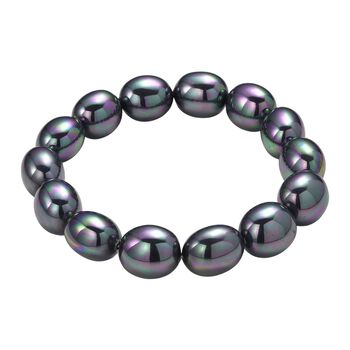 Flexibles pfaufarbenes Oval Muschelkernperle Armband