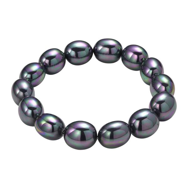 Flexibles pfaufarbenes Oval Muschelkernperle Armband