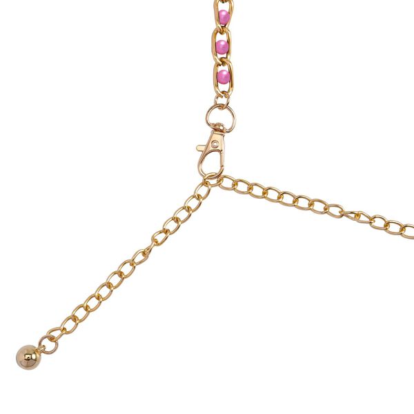 Modischer Ketteng&uuml;rtel, Aluminium + Kunststoff-Zierperlen, Gesamtl&auml;nge 115cm (65+50), 30g, gewebt, Rosa image number 3