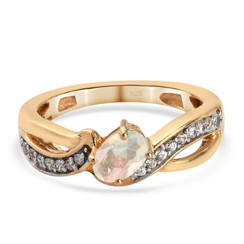 Nat&uuml;rlicher, &auml;thiopischer Opal und Zirkon-Ring, 925 Silber Vergoldet (Gr&ouml;&szlig;e 16.00) ca. 0,47 ct