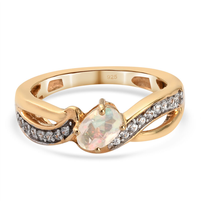 Natürlicher, äthiopischer Opal und Zirkon-Ring, 925 Silber Vergoldet  ca. 0,47 ct image number 0
