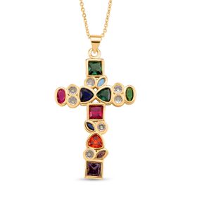 Mehrfarbiger Zirkonia Kreuz Anhänger mit Kette, ca. 50 cm Nickelfreies Messing