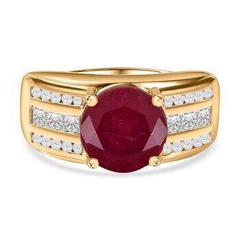 Afrikanischer Rubin (Fissure gef&uuml;llt), Wei&szlig;er Zirkon Ring, 925 Silber Gelbgold Vermeil (Gr&ouml;&szlig;e 19.00) ca. 6.52 ct