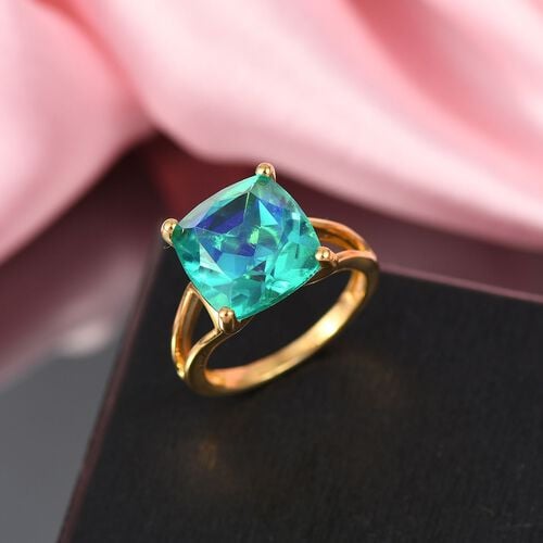 D’joy Pfau Quarz Triplette Ring 925 Silber 750 Gelb Vergoldet (Größe 17.00) ca. 7,86 ct image number 1