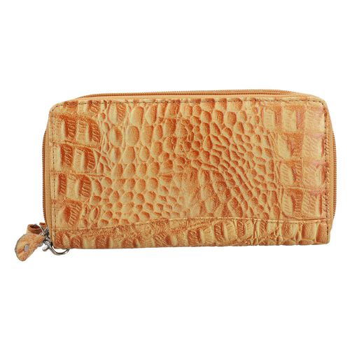 Echtleder Brieftasche mit Kroko-Prägung, Gelb image number 0