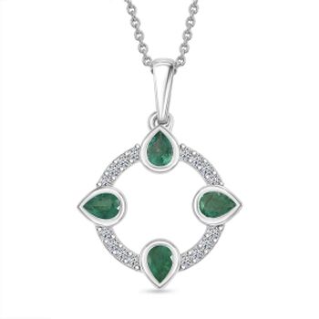 LUXURIANT DIAMOND - AAA Kagem Sambischer Smaragd, Lab Grown Diamant Schmuckset ca. 50 cm 925 Silber Rhodiniert ca. 0,68 ct.