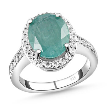 Grandidierit und wei&szlig;er Zirkon-Ring, 925 Silber platiniert  ca. 4,39 ct