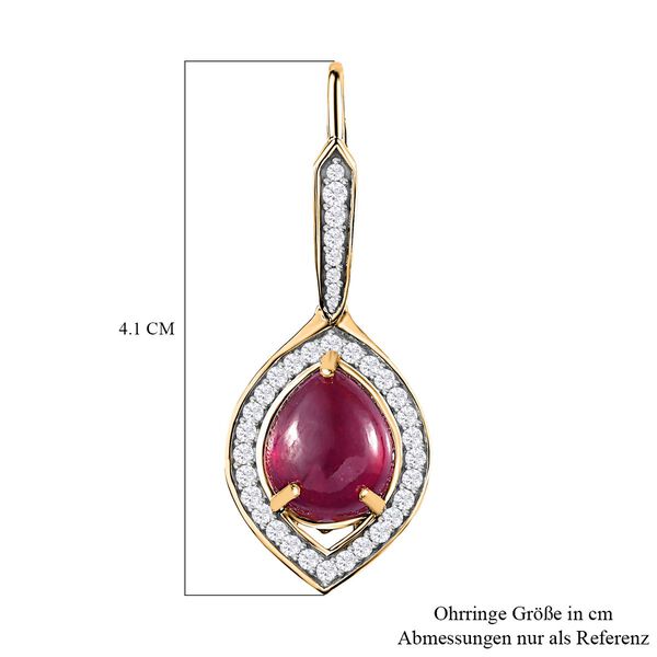 AA Afrikanischer Rubin (Fissure gefüllt), Weißer Zirkon Ohrringe 925 Silber Gelbgold Vermeil ca. 16.15 ct image number 4