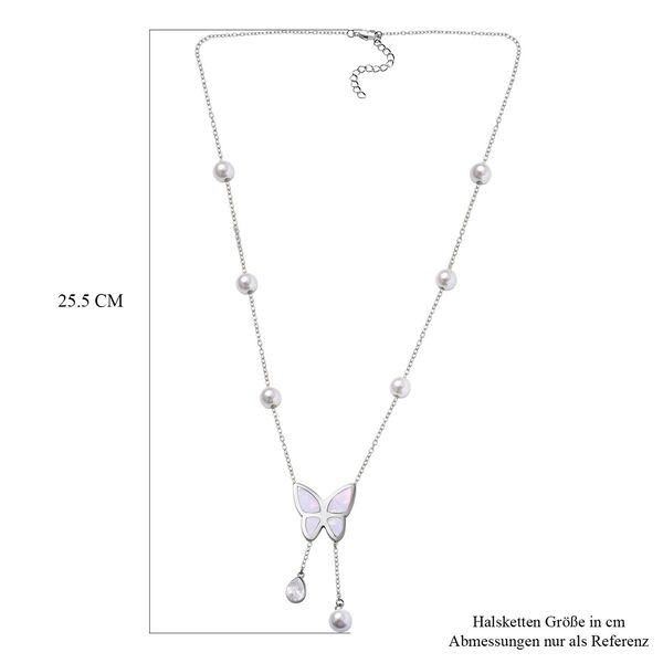 Weißer Kristall, Weiße Muschelkernperle Halskette ca. 50 cm Reiner Edelstahl image number 4