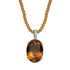 Citrin, Weiße Zirkon Halskette 925 Silber rhodiniert ca. 80.57 ct