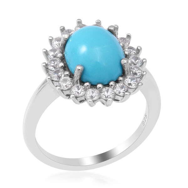 Nat&uuml;rlicher Sleeping Beauty T&uuml;rkis und Zirkon Halo Ring 925 Silber Platin &Uuml;berzug image number 3