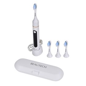 BEAUTECH - Zahnbürste mit rotem und blauem therapeutischem LED-Licht, 5 Modi, 4 zusätzliche Köpfe (2 rot & 2 blaues Licht), Reiseetui, 38000 rpm, weiß