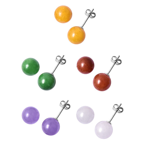 5er -Set mehrfarbige Jade Ohrringe, 925 Silber ca. 96,00 ct
