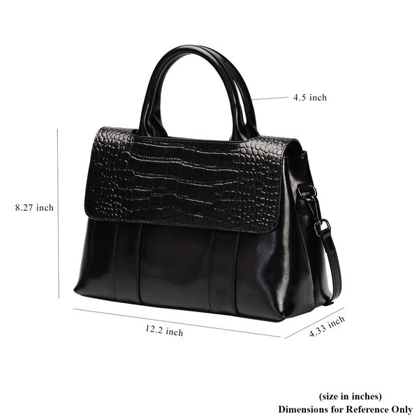 Echtes Leder Handtasche mit erweiterbarem Schulterriemen, Größe 31x11x21 cm, Schwarz image number 6