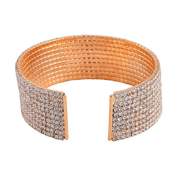 Weißer Kristall, von Designern inspirierter, flexibler Armreif, Messing, goldfarben image number 5