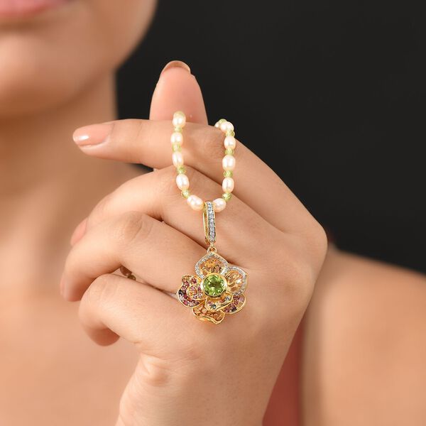 GP Italian Garden Kollektion - AA Peridot, AA Multi-Saphir, Perle und Multi-Edelstein Anh&auml;nger mit 45cm Kette image number 4
