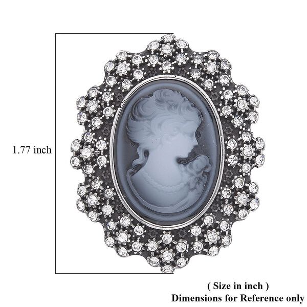 Wei&szlig;er Swarovski Kristall Kamee Brosche 316L Edelstahl Schwarz oxidiert image number 4