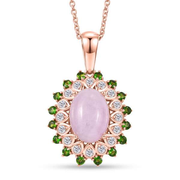 EverTrue Kunzit, Chromdiopsid und Zirkon Anh&auml;nger mit 50cm Kette - 8 ct.