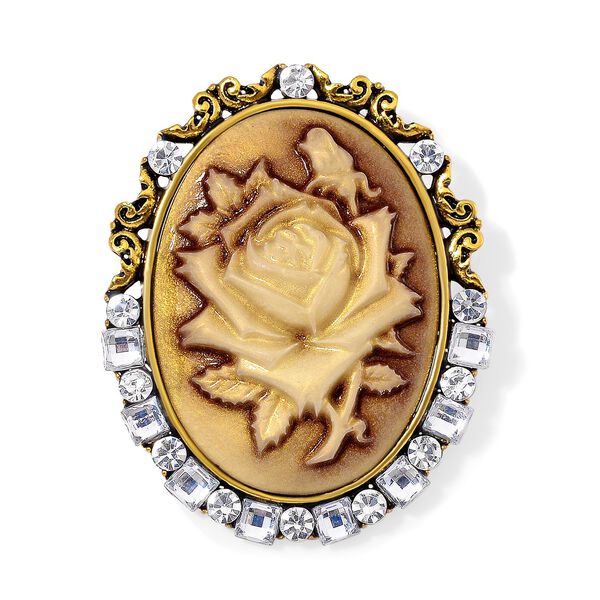 Harz, Wei&szlig;er Kristall Brosche Antikes Gold