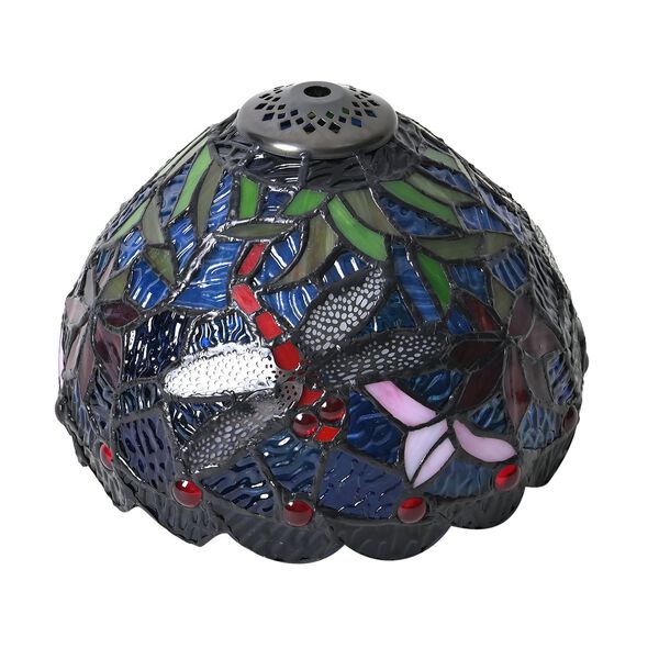 Art-Decor Lampe im Tiffany-Stil mit Buntglas und Aluminium, Handarbeit, E14 Fassung - 25W, 36 cm, blaue Libelle image number 4