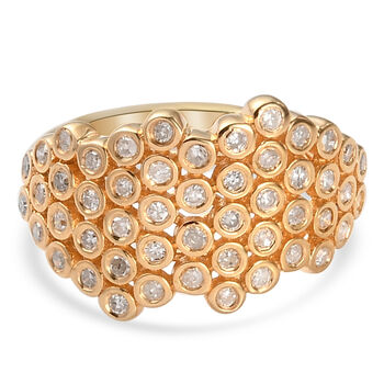 Diamant Bienenwaben Ring, 925 Silber Gelbgold Vermeil  ca. 0,50 ct