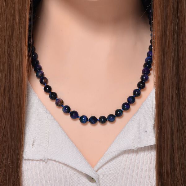 Mehrfarbige Tigerauge Halskette ca. 50 cm 925 Silber rhodiniert ca. 208.50 ct image number 2