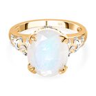 Premium Regenbogen Mondstein, weißer Zirkon Ring, 925 Silber vergoldet, (Größe 16.00), ca., Mond und Stern muster 4.86 ct