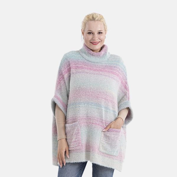 La Marey - Poncho mit Stehkragen und Taschen, Rosa Blau image number 4