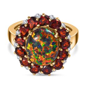 Labor erstellt schwarzen Opal, Mosambik Granat Ring, 925 Silber Gelbgold Vermeil (Größe 17.00) ca. 4.72 ct