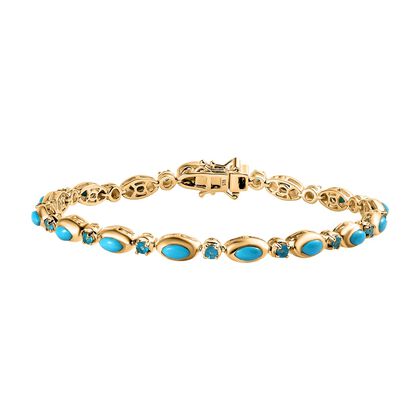 AA Sleeping Beauty T&uuml;rkis, Neon Apatit Armband ca. 20 cm 925 Silber 750 Gelbgold Vermeil ca. 5,31 ct.