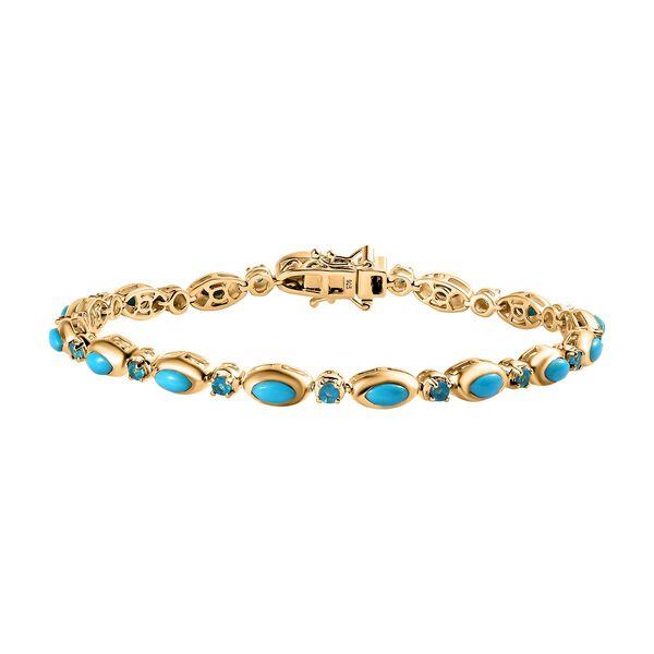 AA Sleeping Beauty T&uuml;rkis, Neon Apatit Armband ca. 20 cm 925 Silber 750 Gelbgold Vermeil ca. 5,31 ct. image number 0