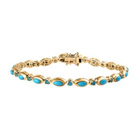 AA Sleeping Beauty Türkis, Neon Apatit Armband ca. 20 cm 925 Silber 750 Gelbgold Vermeil ca. 5,31 ct. AA Sleeping Beauty Türkis, Neon Apatit Armband ca. 20 cm 925 Silber 750 Gelbgold Vermeil ca. 5,31 ct.