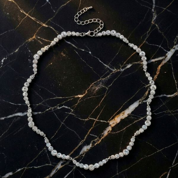 Wei&szlig;e Kristall 50+5cm Halskette in Silberton image number 1