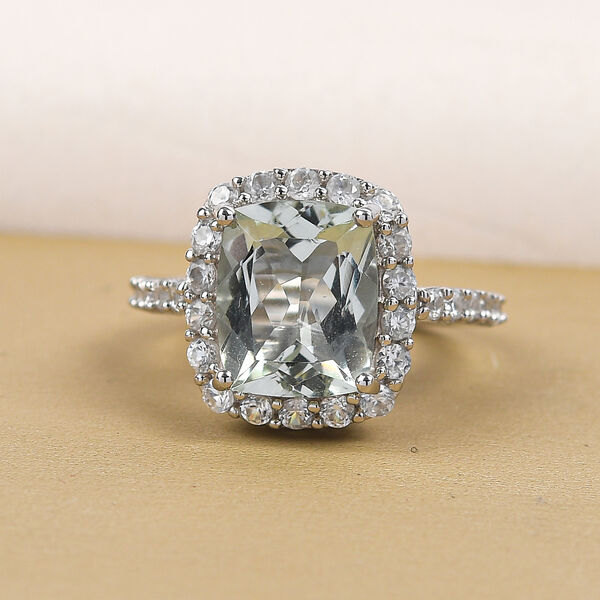 Prasiolith und wei&szlig;er Zirkon-Ring, 925 Silber platiniert  ca. 5,22 ct image number 2