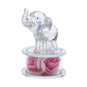The 5th Season - Dekorative Kristallglas-Elefantfigur auf Kristallrose, 12x8x10cm, Regenbogen