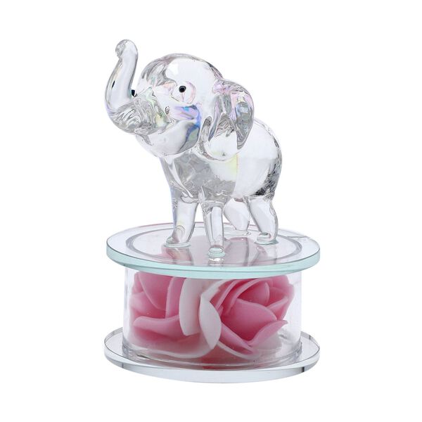 The 5th Season - Dekorative Kristallglas-Elefantfigur auf Kristallrose, 12x8x10cm, Regenbogen