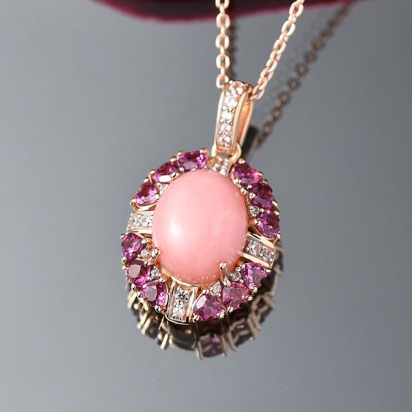 Herzklang - AA Vinicunca-Peruanischer Opal, Rhodolith Granat Anh&auml;nger mit Kette, 925 Silber 750 Gelbgold Vermeil, 925 Silber 750 Ros&eacute;gold Vermeil ca. 6,42 ct. image number 2