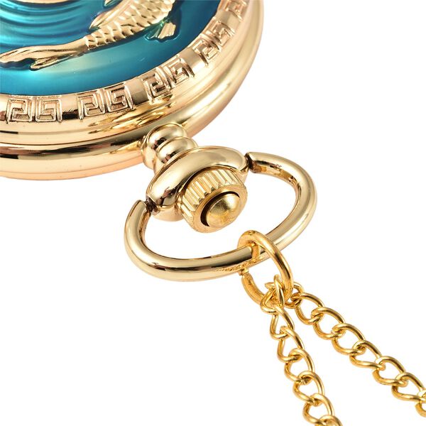 STRADA wei&szlig;e Muschelkernperle Taschenuhr mit 79cm Kette im Doppel-Koi-Motiv, Japanisches Uhrwerk image number 6