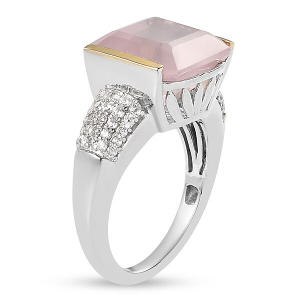 Rosenquarz und wei&szlig;er Zirkon-Ring, 925 Silber Bicolor  ca. 6,85 ct image number 5