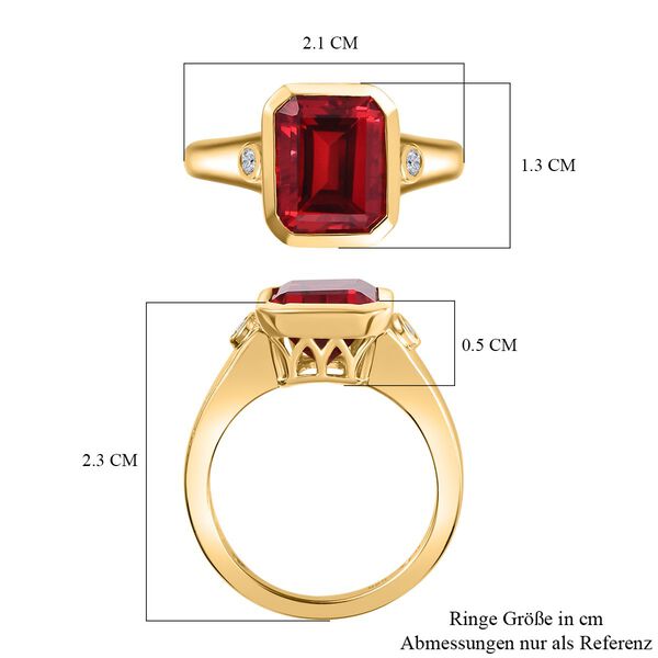 Lab Created Padparadscha-Saphir (B), Weißer Zirkon Ring, 925 Silber Gelbgold Vermeil (Größe 21.00) ca. 4.80 ct image number 7