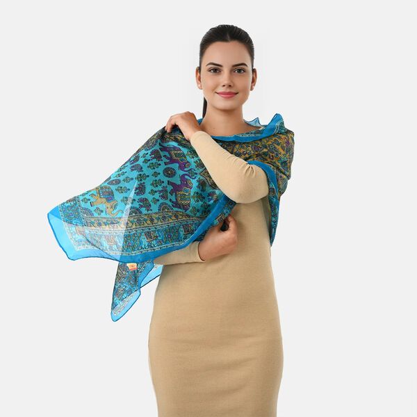 LA MAREY - Seidenschal 100% Seide 50 x 170 cm Blau image number 1