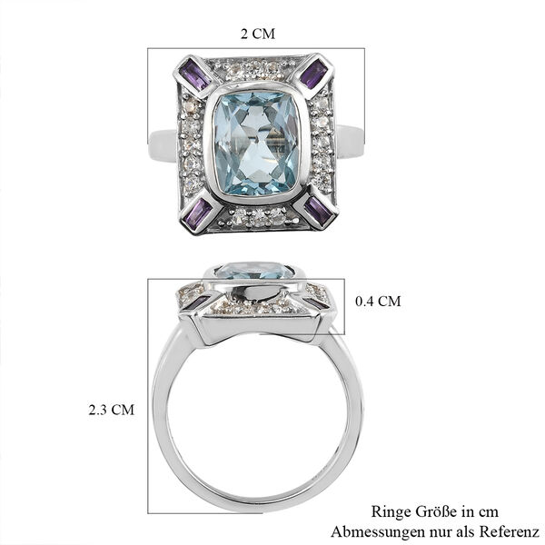 Schweizer Blautopas und Afrikanischer Amethyst Ring 925 Silber Platin-&Uuml;berzug image number 5