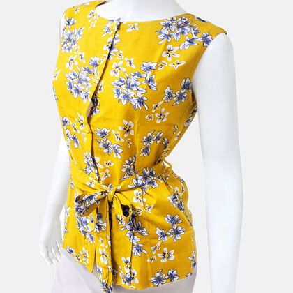 Frauen Sleeve Top mit Blumen, Gelb, Gr&ouml;&szlig;e 44