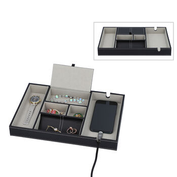 Schreibtisch Organizer mit 6 F&auml;chern, Smartphone und Brillenfach, Schwarz