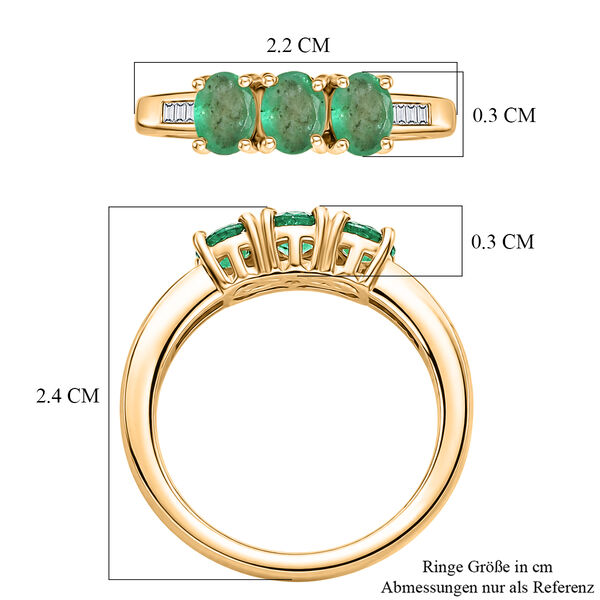 D'Joy AAA Kagem Sambischer Smaragd, Wei&szlig;er Diamant Ring 925 Silber 750 Gelbgold vermeil (Gr&ouml;&szlig;e 17.00) ca. 1,23 ct image number 6