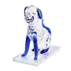Dekorative Kristallglas Hunde-Figur auf quadratischem Ständer, 12x6x15 cm, Blau